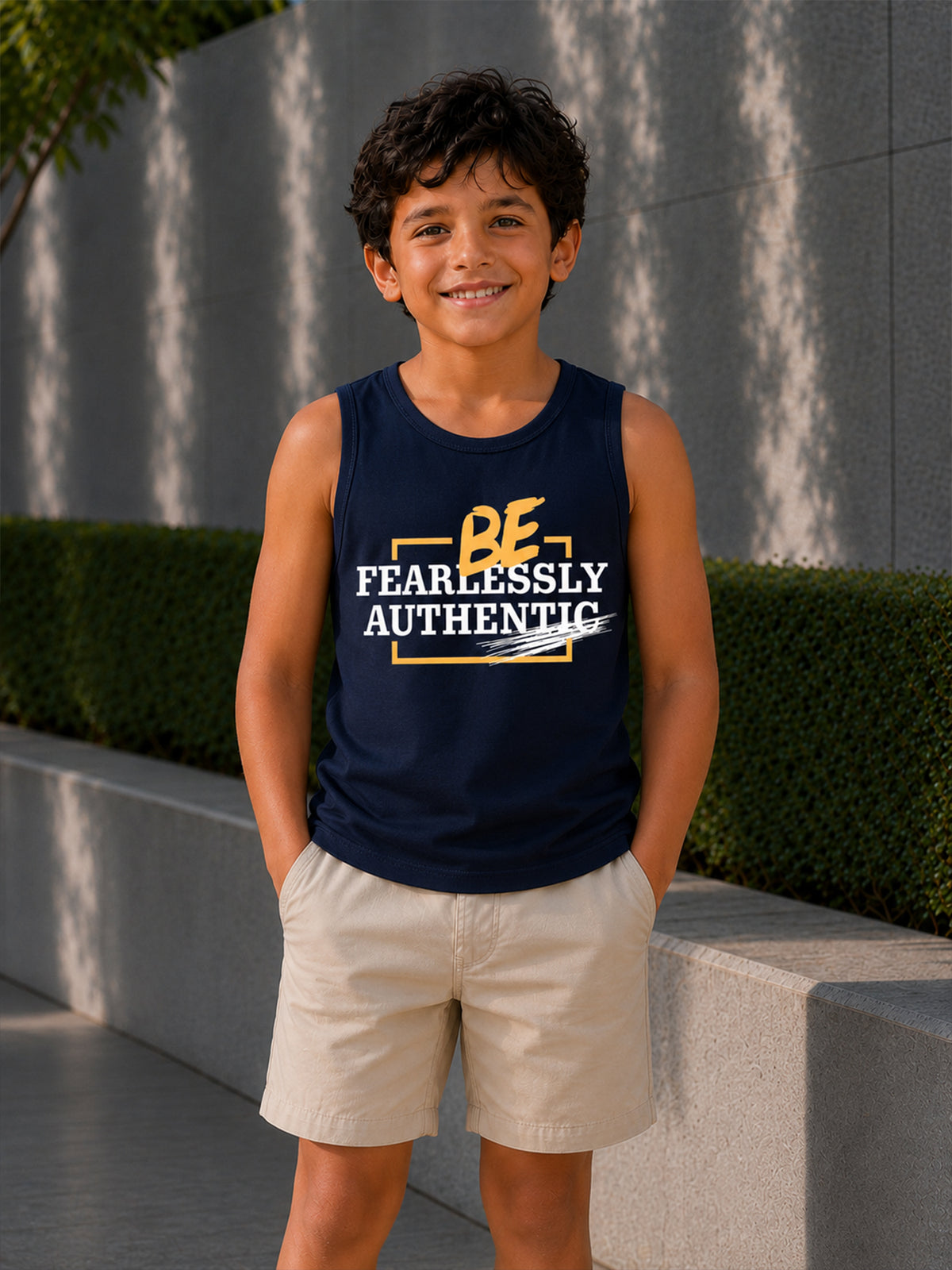 Boys Cotton Printed Sleeveless T-Shirt with Round Neck and Regular Fit for Casual Wear and Easy Movement