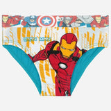 Kids printed brief with Iron Man and superhero waistband design, colorful cotton innerwear