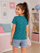 Girls Cotton Printed T-Shirt Round Neck Half Sleeves Casual Wear Top for School, Play and Everyday Outfits