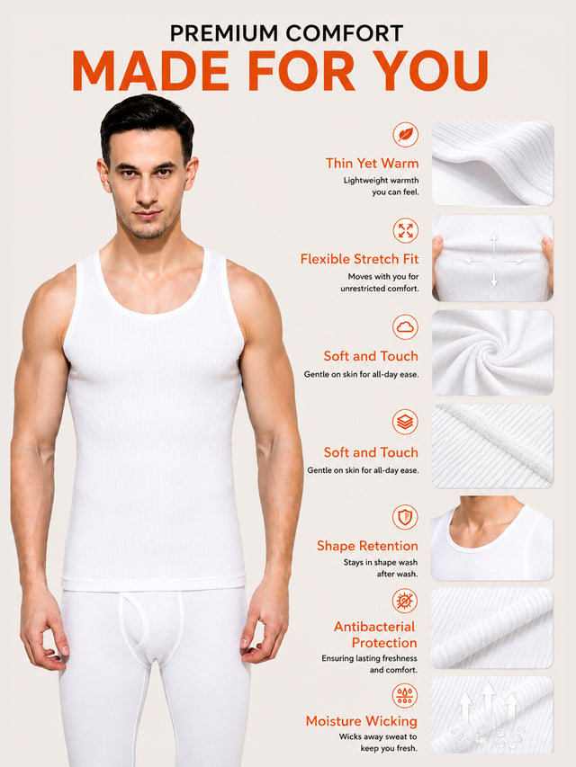 Men Antibacterial Sleeveless Thermal Top with Round Neck and Regular Fit for Winter Base Layering - Pack of 1