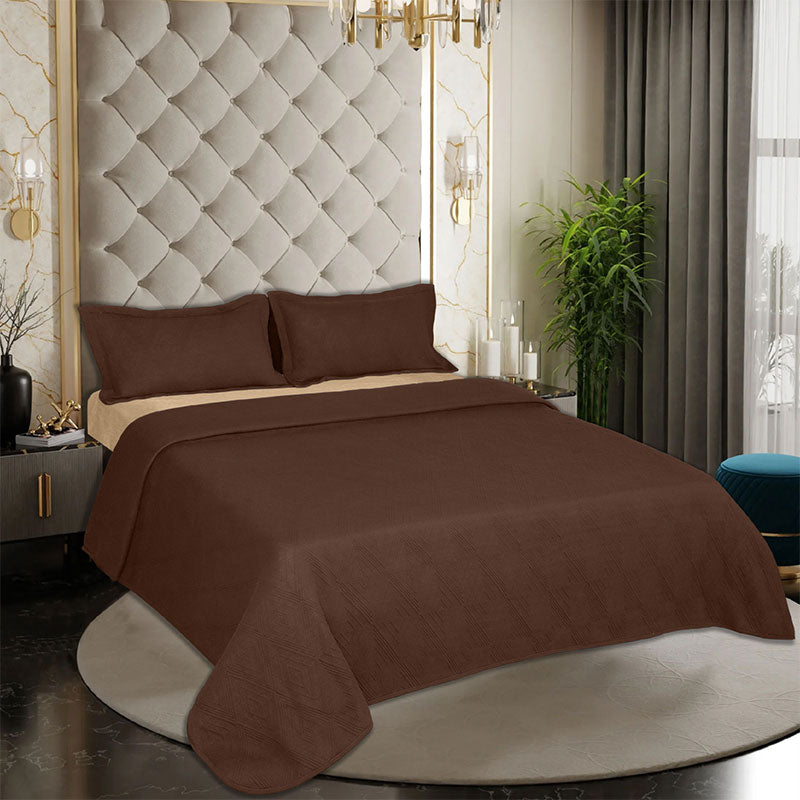 BodyComfy 100% Cotton Hosiery King-Size Fitted Bedcover – Layered Diamond Geometric Pattern
