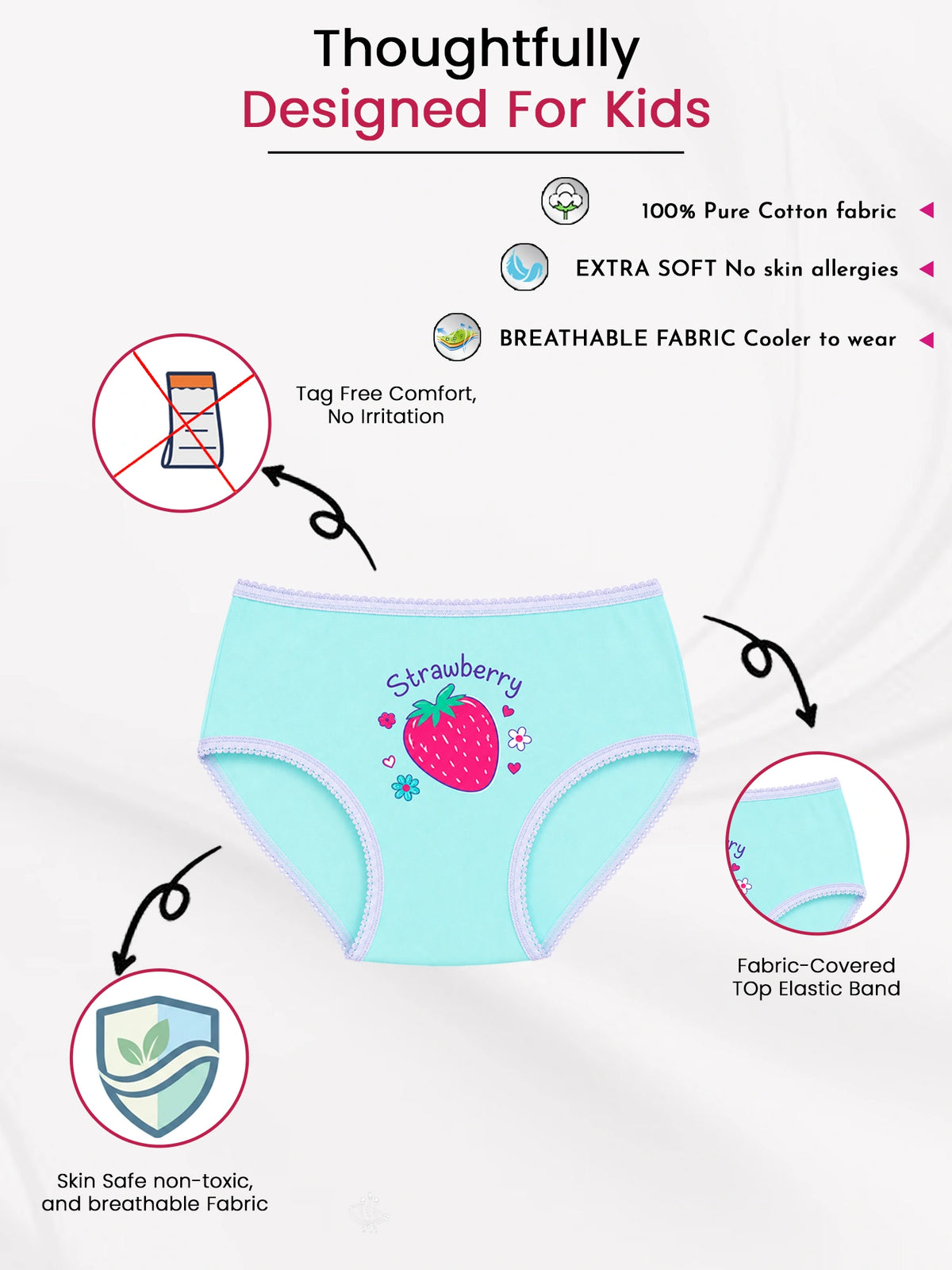 Baby Girls Cotton Printed Panty with Top Elastic Waistband for Comfortable Innerwear Essentials - Pack of 6