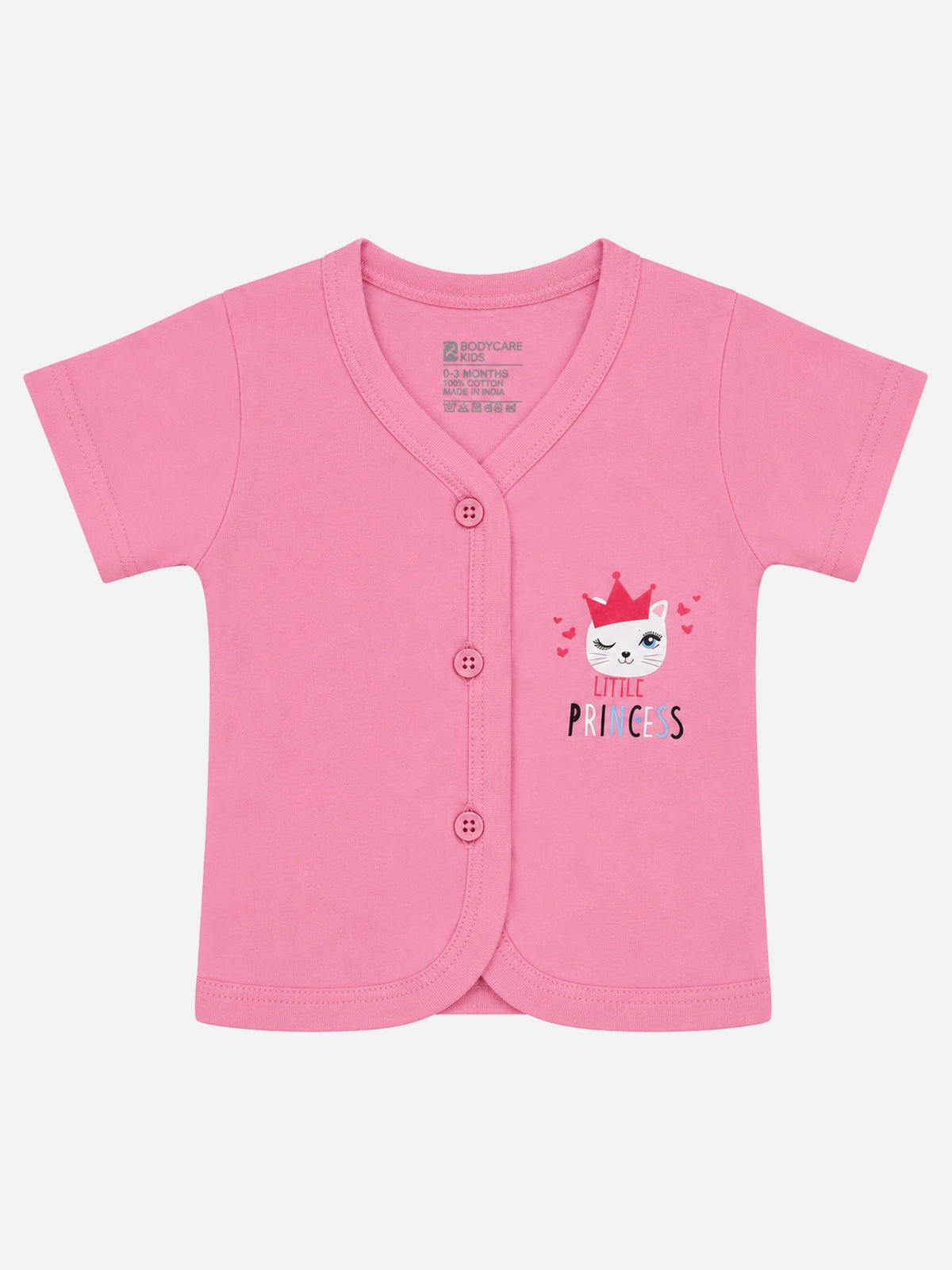 Baby Girls Cotton Innerwear Vest Front Open Round Neck Half Sleeves Sleeveless Prinated for Everyday Innerwear Comfort, Easy Layering and Regular Use - Pack of 3