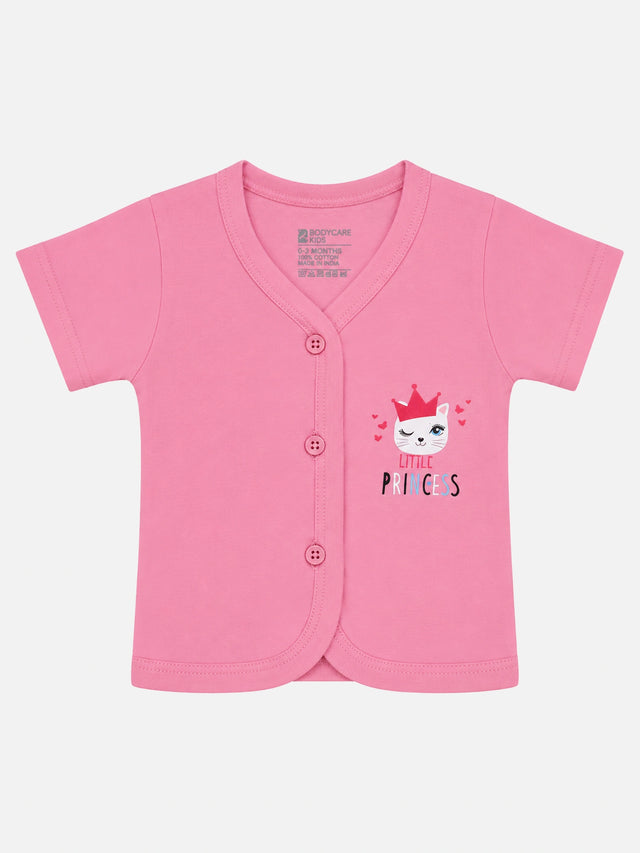 Baby Girls Cotton Innerwear Vest Front Open Round Neck Half Sleeves Sleeveless Prinated for Everyday Innerwear Comfort, Easy Layering and Regular Use - Pack of 3