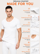 Men Antibacterial Thermal Top with Round Neck and Half Sleeves for Winter Base Layering and Cold-Weather Comfort