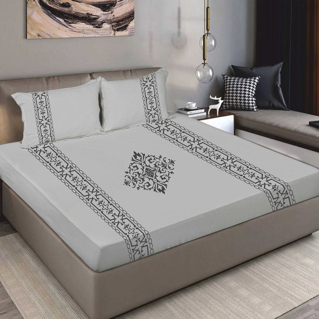 King Size Cotton Fitted Bedsheet Applique Print - Bodycare