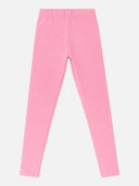 Pink kids leggings with elastic waistband, soft cotton, comfortable fit, front view