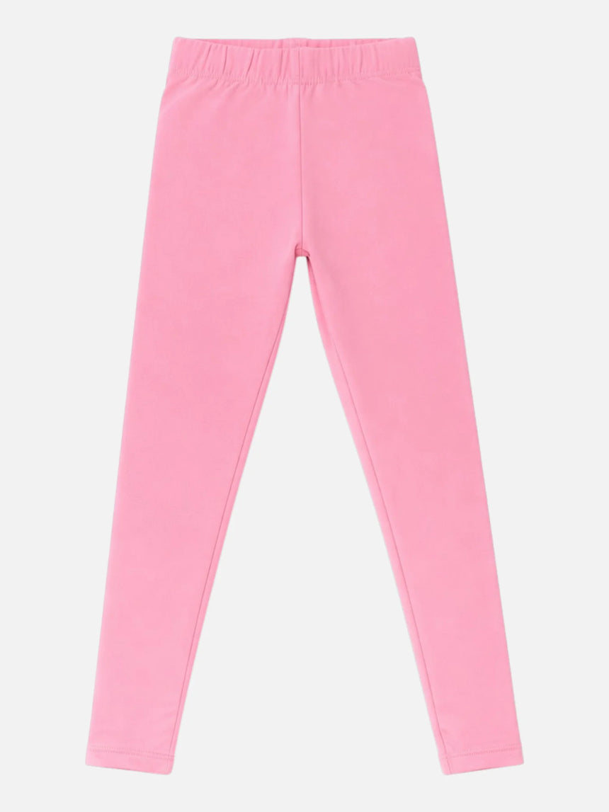Pink kids leggings with elastic waistband, soft cotton, comfortable fit, front view