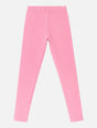 Pink kids leggings with elastic waistband, soft cotton, comfortable fit, front view