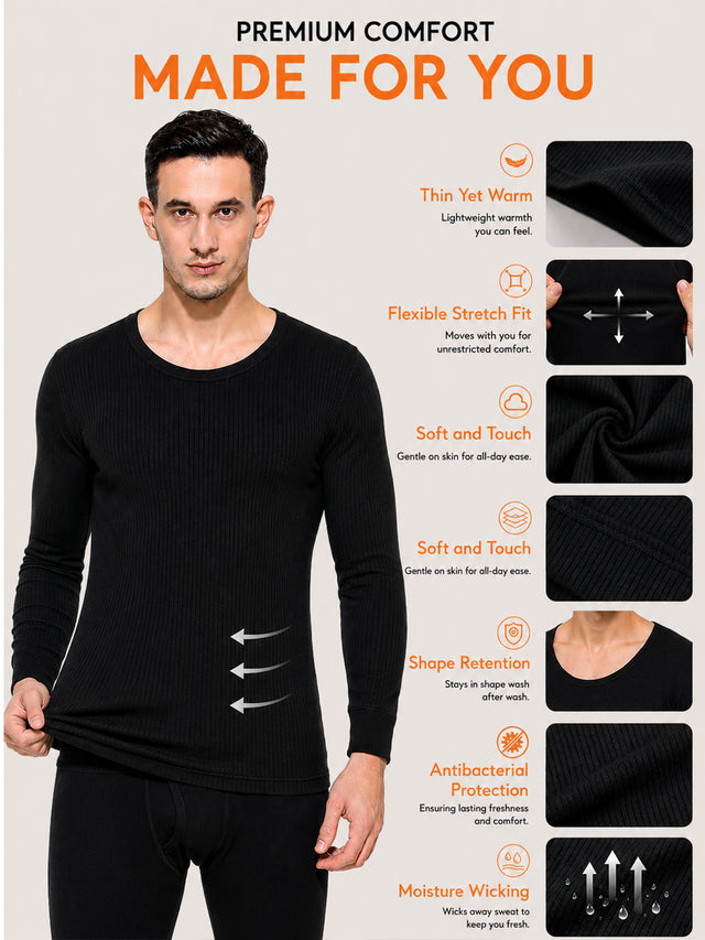 Men Antibacterial Thermal Top with Crew Neck and Full Sleeves for Winter Base Layering and Cold-Weather Comfort - Pack of 1