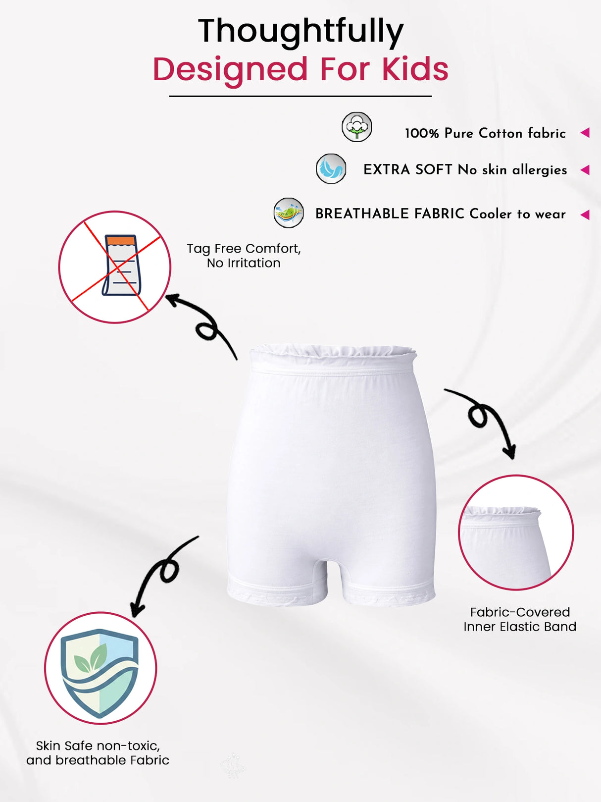 Unisex 100% Cotton Bloomer with Attached Elastic for Soft Everyday Innerwear Comfort and Use - Pack of 3