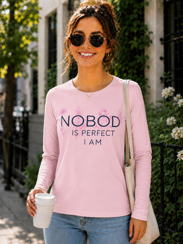 Women Cotton T-Shirt Round Neck Full Sleeves with Regular Fit Graphic Printed Styling for Everyday Casual Wear