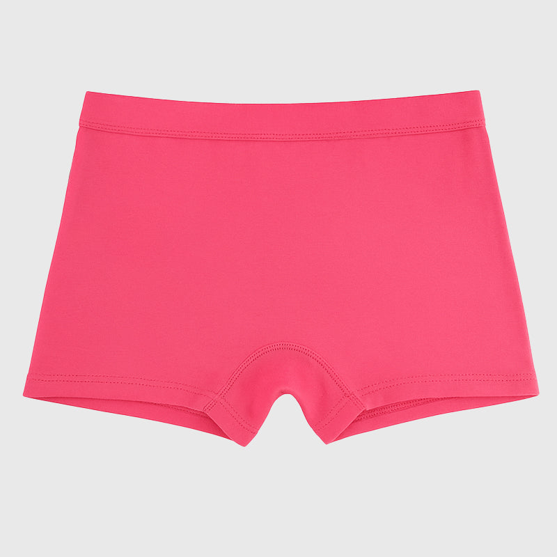Bright pink kids boxer shorts, comfortable innerwear for children, front view on white background