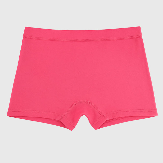 Bright pink kids boxer shorts, comfortable innerwear for children, front view on white background