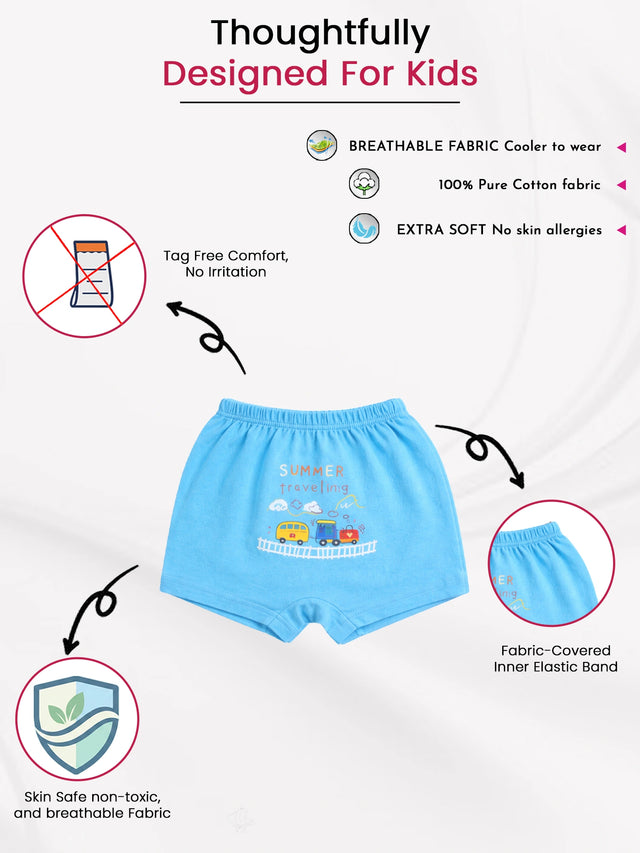 Baby 100% Cotton Trunk with Inner Elastic for Everyday Innerwear Comfort and Regular Use - Pack of 3