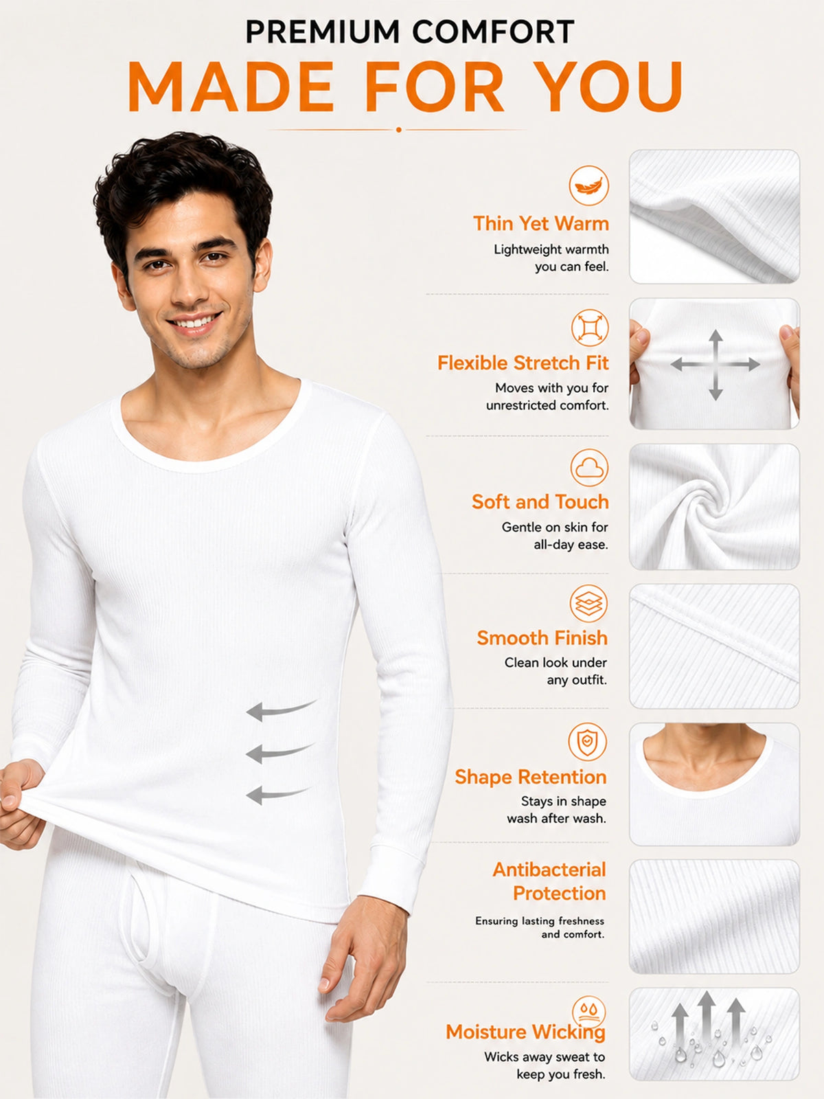 Men Round Neck Thermal Top with Full Sleeves for Winter Base Layering, Cold-Weather Comfort and Everyday Innerwear