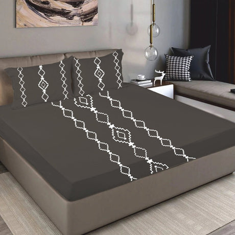 King Size Cotton Bedsheet Burgundy Geometric
