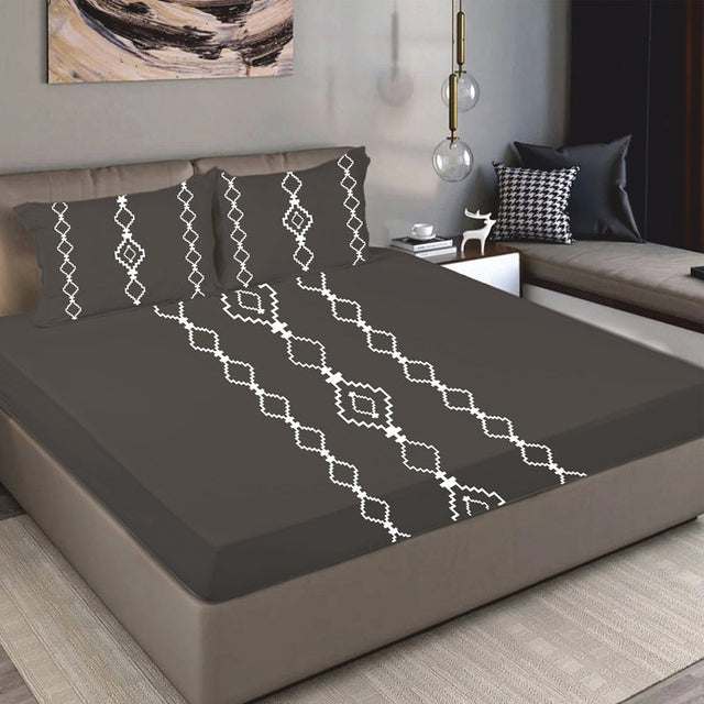 King Size Cotton Bedsheet Burgundy Geometric - Bodycare