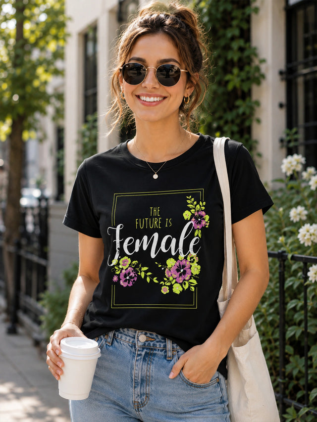 Women Cotton Long T-Shirt Round Neck Half Sleeves with Regular Fit Graphic Printed Styling for Casual Wear