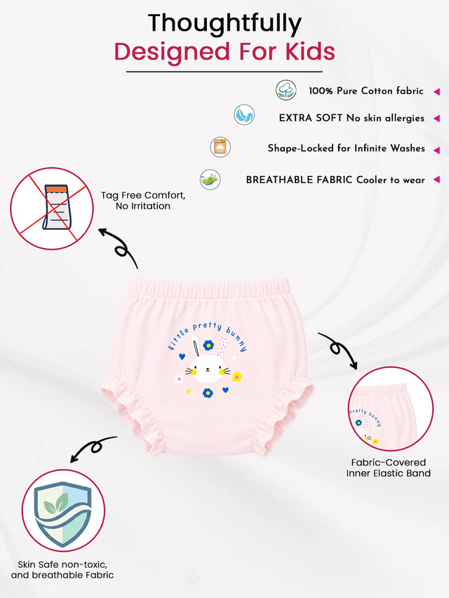 Baby Girls 100% Cotton Panty for Soft Breathable Everyday Innerwear Comfort and Regular Use - Pack of 3