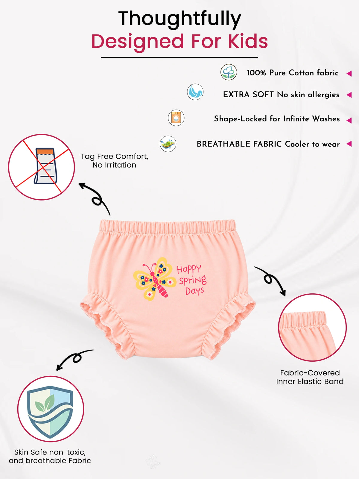 Girls 100% Cotton Panty with Inner Elastic for Everyday Innerwear Comfort and Regular Use Essentials - Pack of 3