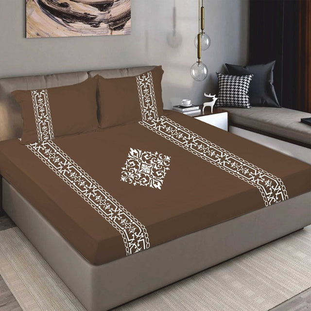 King Size Cotton Fitted Bedsheet Applique Print - Bodycare