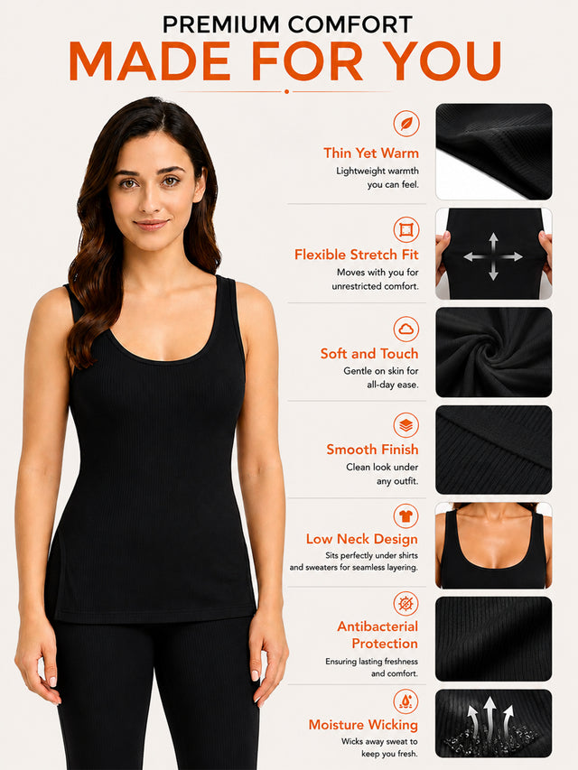 Women Cotton Antibacterial Sleeveless Thermal Top with Round Neck Regular Fit for Winter Layering Comfort - Pack of 1