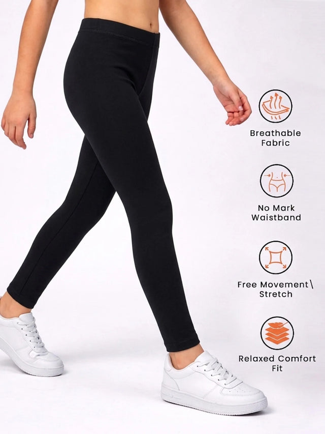 Girls Cotton Spandex Leggings with Stretchable Fabric and Inner Elastic for Casual Bottom Wear and Everyday Movement - Pack of 1