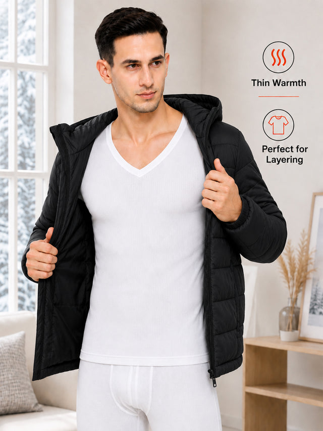 Men Antibacterial Thermal Top with V Neck and Half Sleeves for Winter Base Layering and Cold-Weather Comfort Essentials
