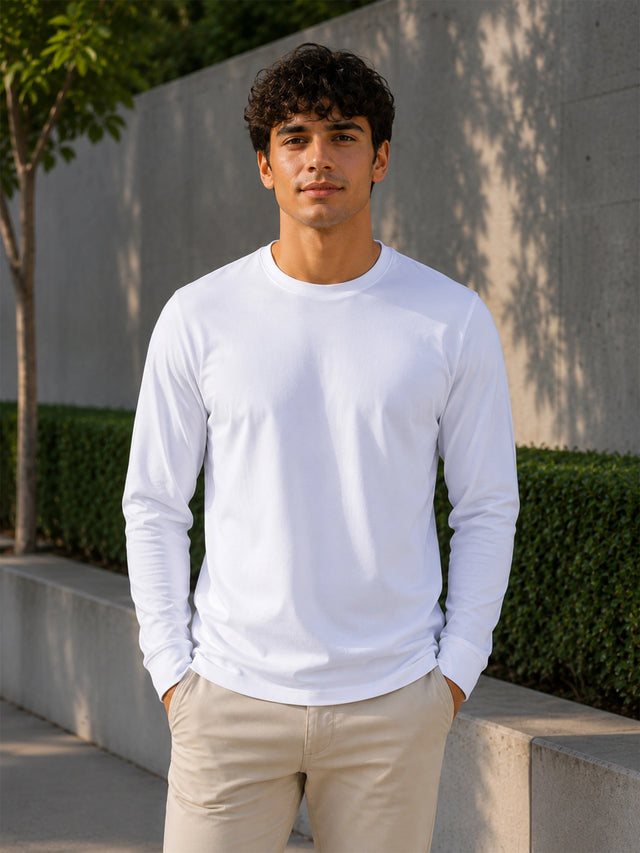 Men Rich Cotton T-Shirt Round Neck Full Sleeves with Regular Fit for Everyday Casual Wear and Easy Layering
