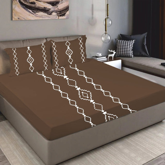 King Size Cotton Bedsheet Burgundy Geometric - Bodycare
