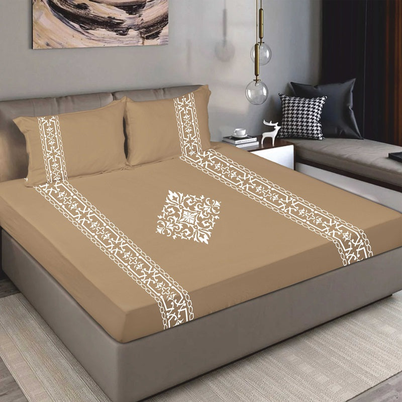 King Size Cotton Fitted Bedsheet Applique Print - Bodycare