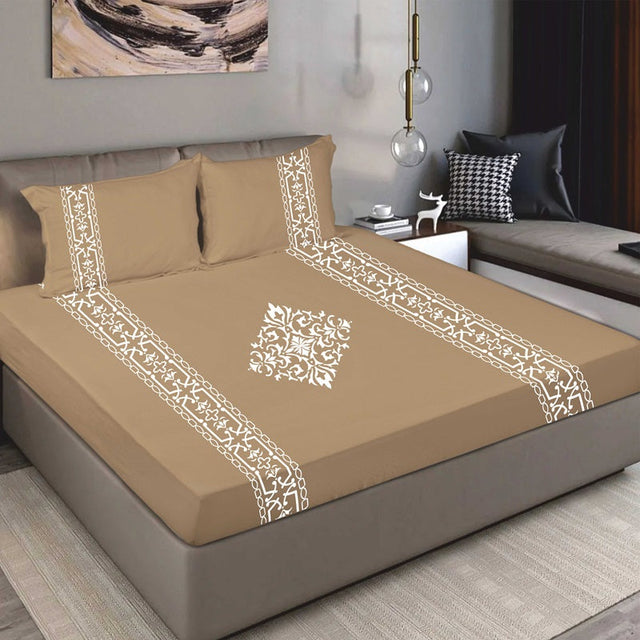 King Size Cotton Fitted Bedsheet Applique Print - Bodycare