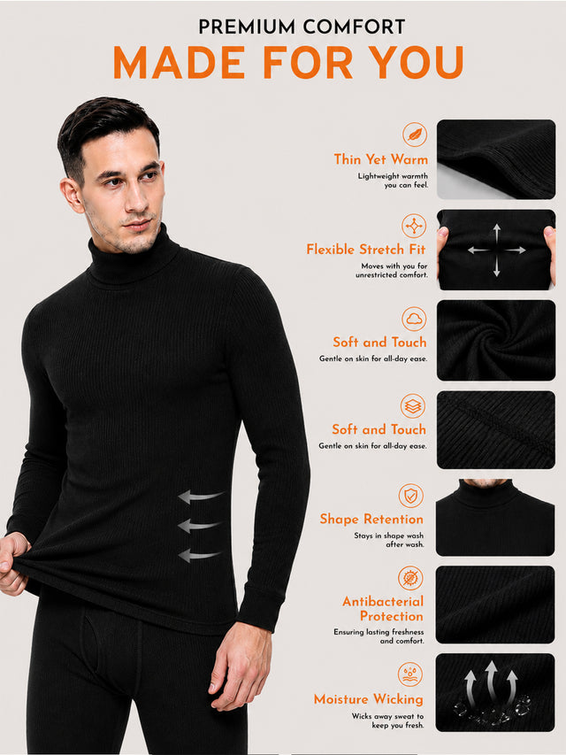 Men Full Sleeves Thermal Top with High Neck and Antibacterial Technology for Winter Base Layer Comfort
