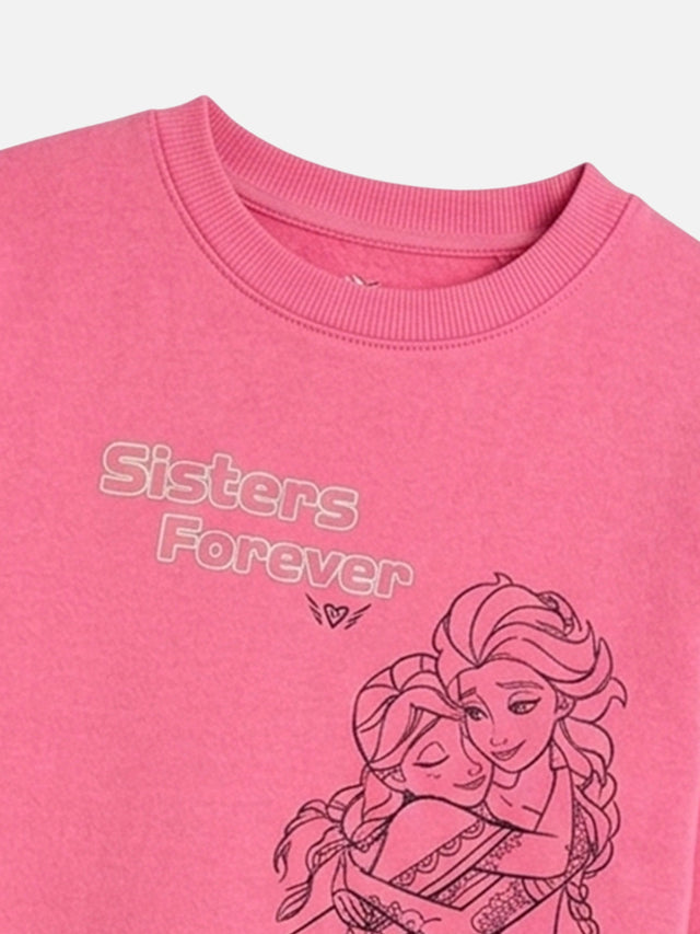 Girls Full Sleeves Princess Printed Sweatshirt with Round Neck for Everyday Casual Wear and Easy Comfort