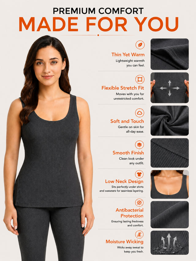 Women Cotton Antibacterial Sleeveless Thermal Top with Round Neck Regular Fit for Winter Layering Comfort - Pack of 1