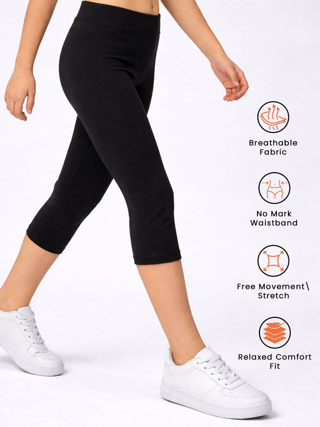 Girls Cotton Spandex Capri with Slim Fit Comfort, Easy Movement Bottom Wear and Everyday Casual Styling - Pack of 1