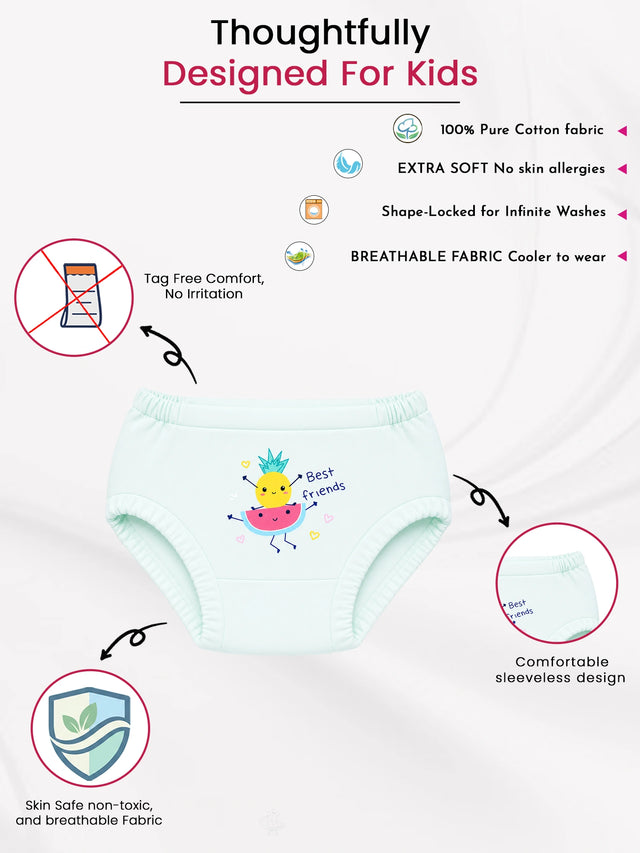 Baby Girls 100% Cotton Inner Elastic Panty with Soft Breathable Fabric for Everyday Innerwear - Pack of 3
