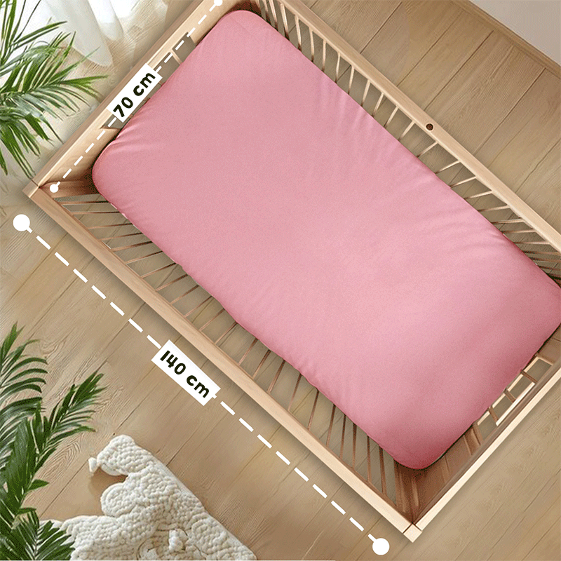 Bodycomfy 100% Cotton Hosiery Fitted Cot Sheet Pack of 2 - Solid Pink and Elephant Print