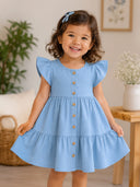 Girls Round Neck Half Sleeve Frock with Soft Cotton Fabric and Floral Embroidery for Parties and Special Occasions