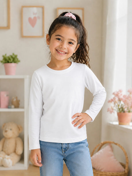 Girls Cotton T-Shirt Round Neck Full Sleeves Pack of 1