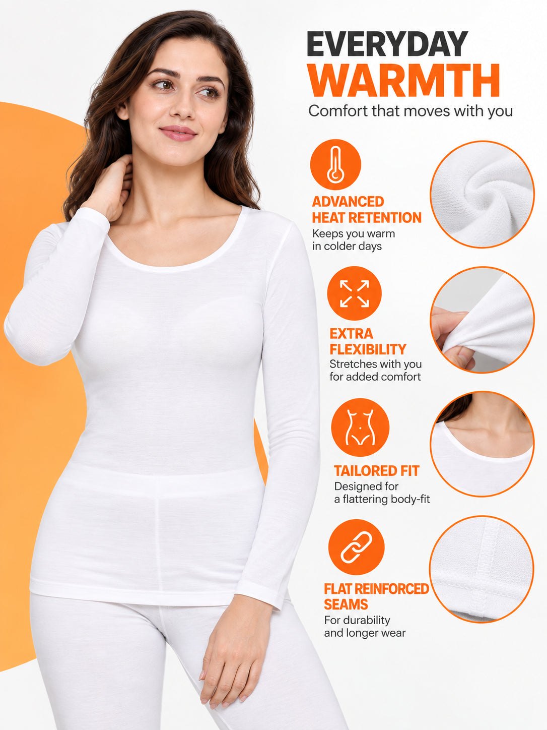 Women Thermal Top Round Neck Full Sleeves for Winter Layering, Comfortable Coverage and Cold Weather Essentials - Pack of 1