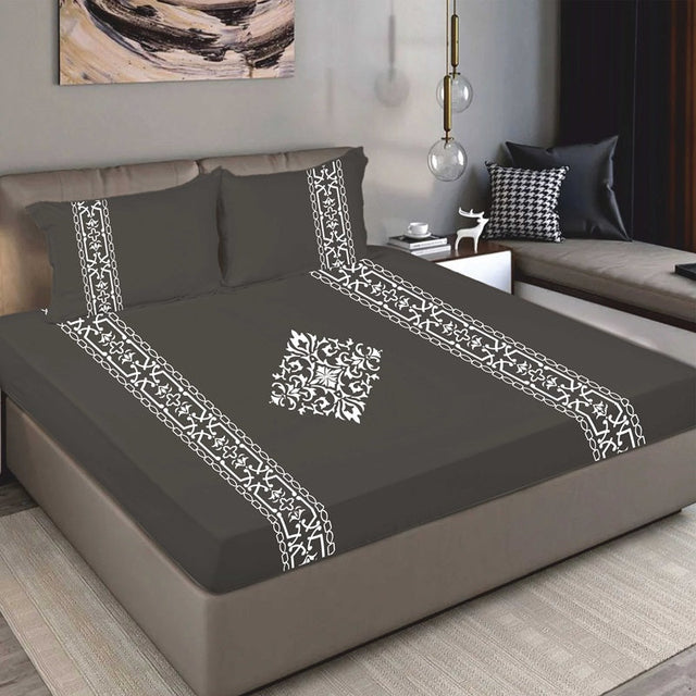 King Size Cotton Fitted Bedsheet Applique Print - Bodycare