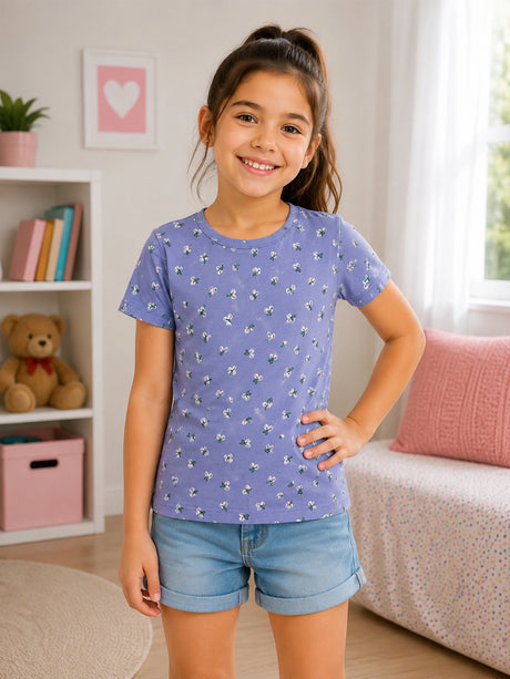 Girls 100% Cotton T-Shirt Round Neck Half Sleeves Pack of 2