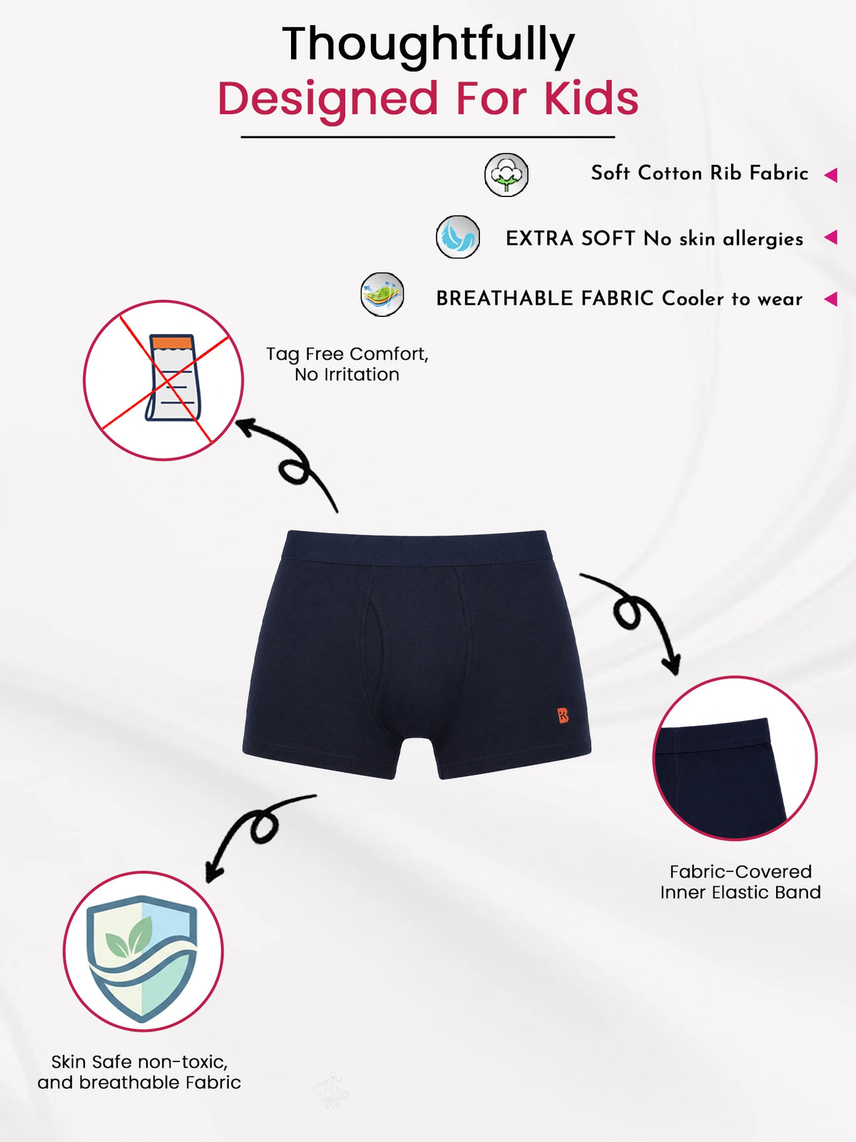 Boys Cotton Trunks with Breathable Innerwear Fabric, Comfortable Elastic Waistband and Stretch Fit - Pack of 2
