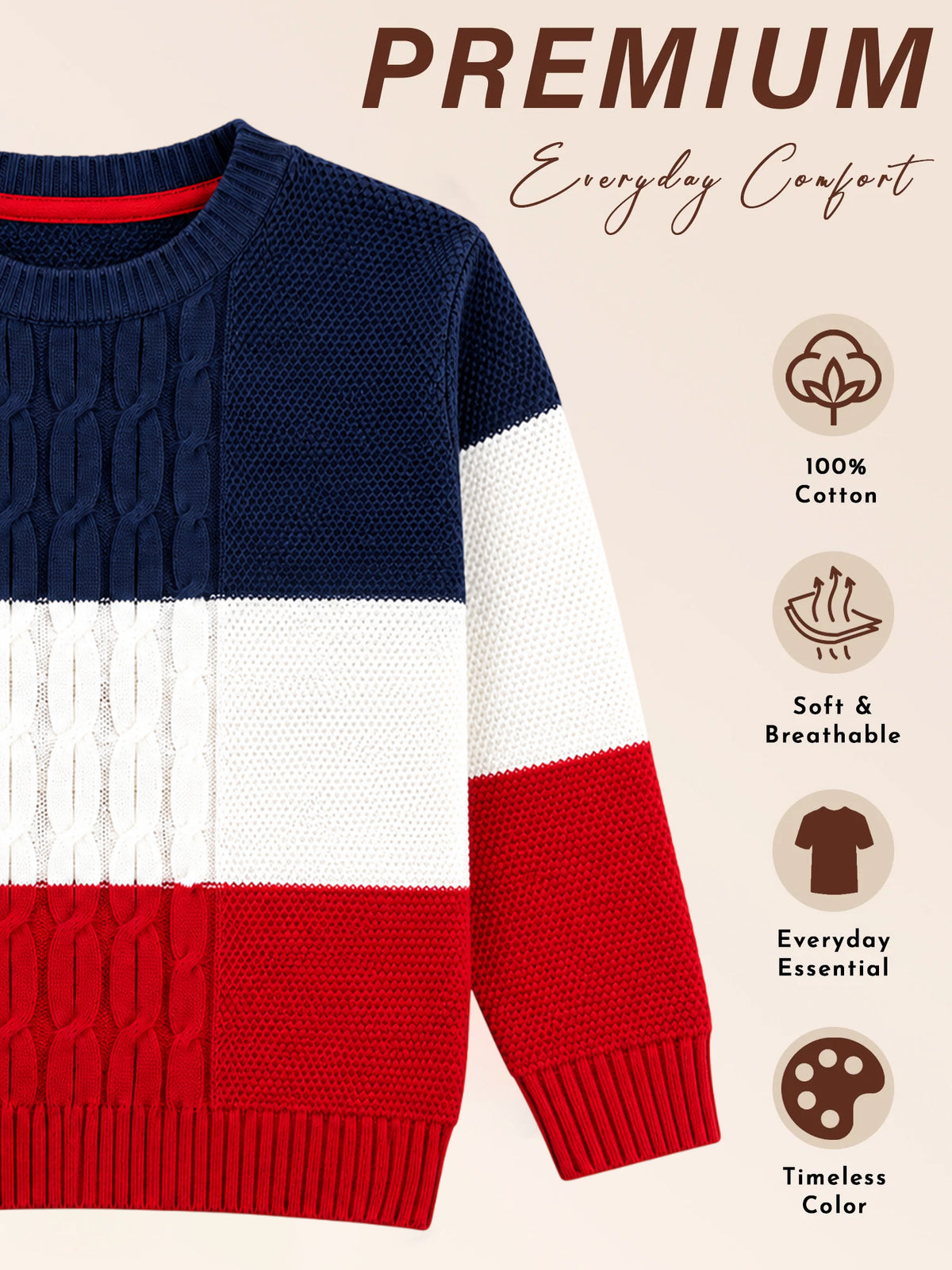 Boys Round Neck Full Sleeves Sweater with Comfortable Winter Wear Styling, Everyday Comfort and Casual Use