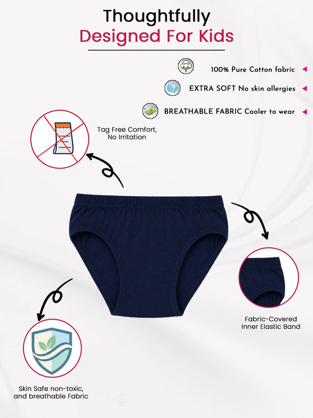 Boys 100% Cotton Innerwear Briefs with Comfortable Fit Styling for Everyday Essentials and Regular Use - Pack of 6