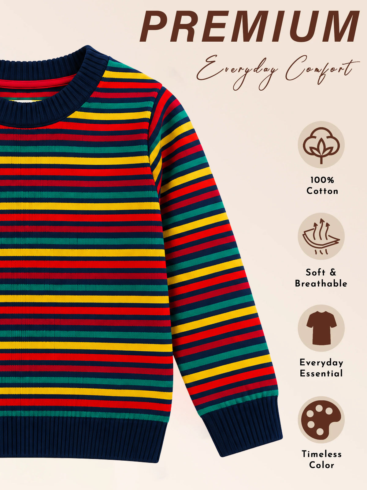 Boys Round Neck Full Sleeves Sweater with Comfortable Winter Wear Styling, Regular Comfort and Wardrobe Use