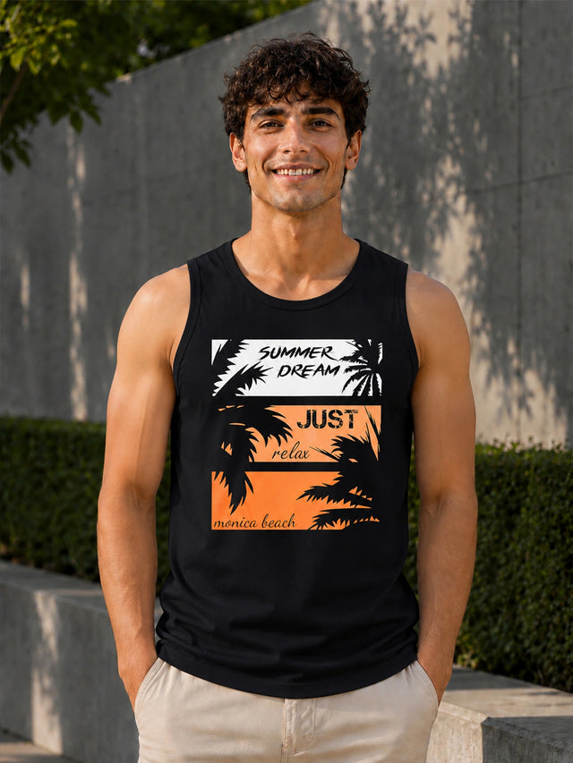 Men Cotton Printed Sleeveless T-Shirt with Round Neck, Tank Top Styling and Regular Fit for Casual Wear Comfort