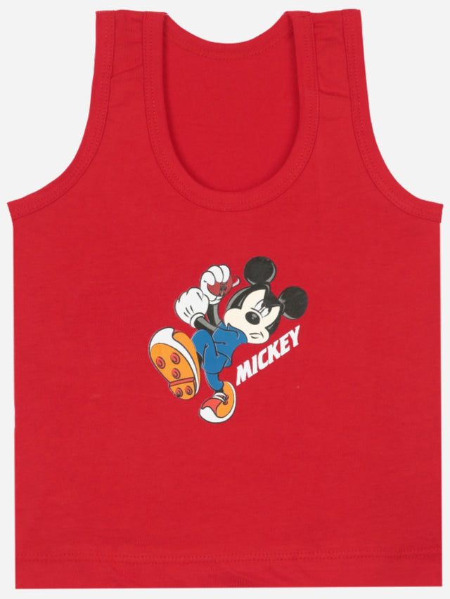 Boys Mickey & Friends Innerwear Vest 100% Cotton Skin Friendly Lightweight Round Neck Sleeveless for Everyday Comfort - Pack of 3